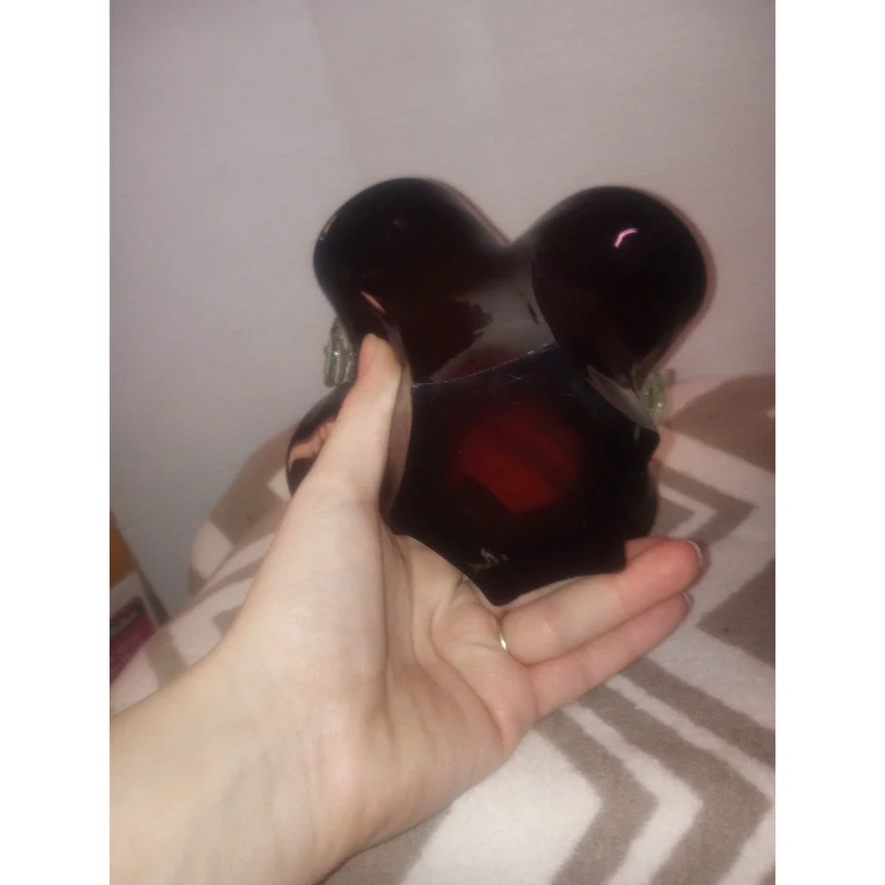Dark Ruby Red Murano Style Hand‎ Blown Glass Ruffled Basket Vtg